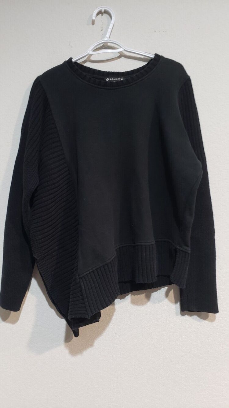 Athleta Bayridge Asymmetrical Sweater Women's Size Medium Black Chunky Knit
